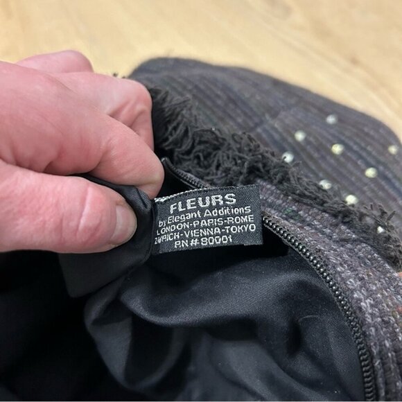 Fleurs By Elegant Additions Silk Black Embellished Tote Bag Purse - Picture 5 of 8